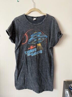 Caution To The Wind Washed Black Tee with Pink Accent